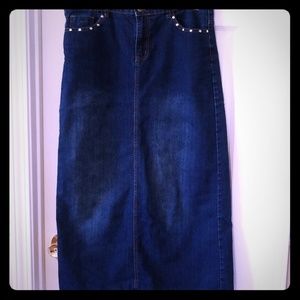 Out Jeans Brand Long Denim STRETCH Skirt Dark Wash